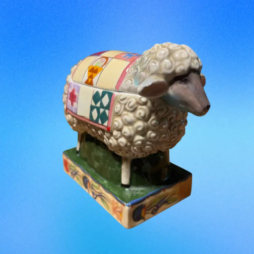 22. Jim Shore - Barnyard Sheep - Covered Ceramic Figural Sugar Bowl & Lid