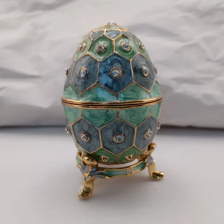 Enameled egg trinket box with stand