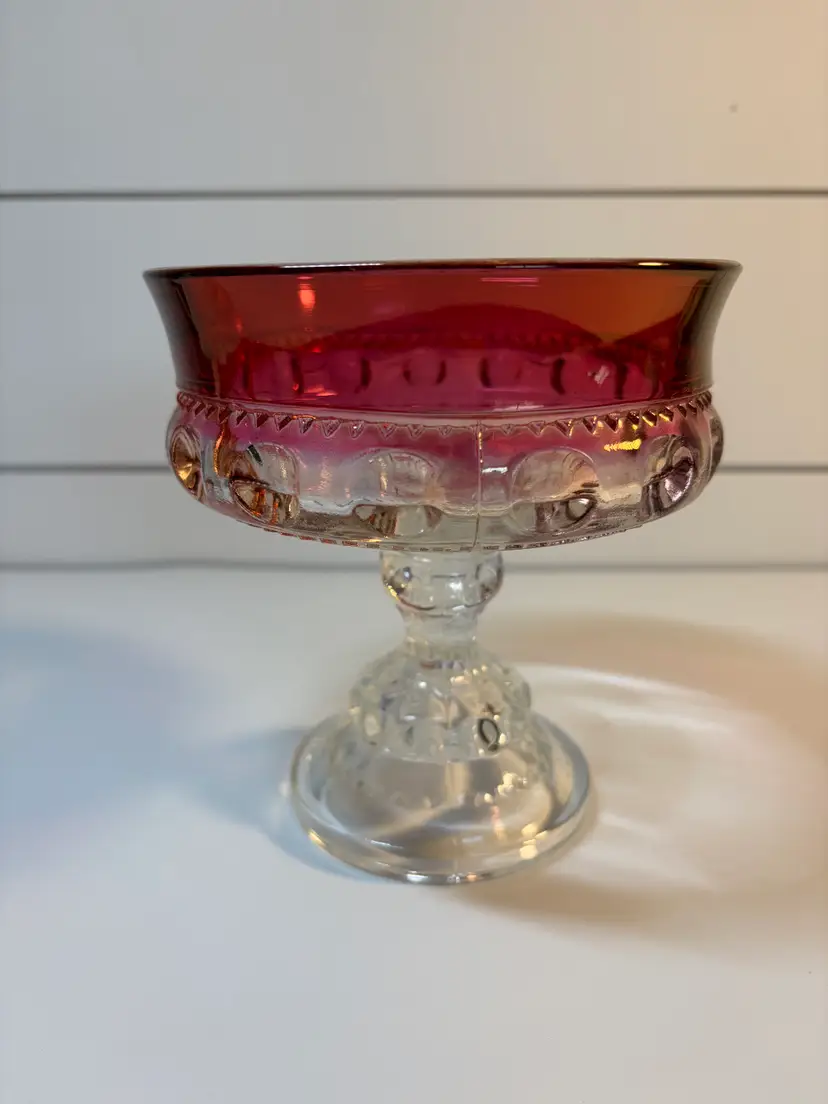 Ruby Red/Clear Glass Compote Kings Crown pattern