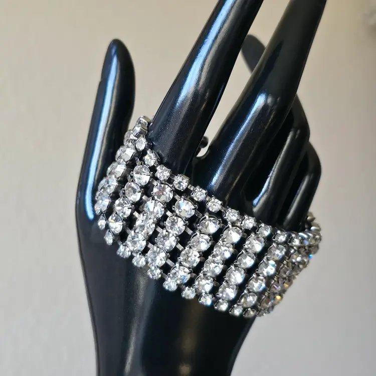 Vintage Clear Rhinestone Statement Bracelet