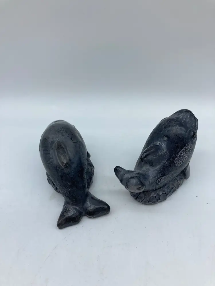 Vintage Wolf Original Soapstone Sculpture Orca Whales
