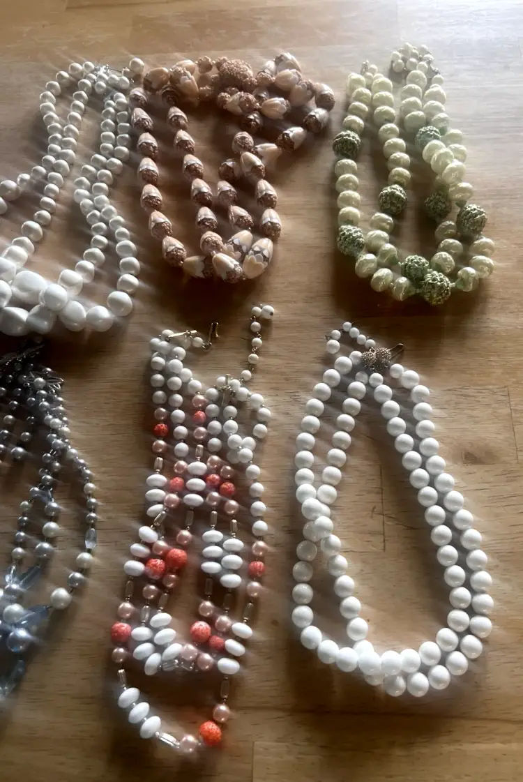 Lot of 12 Vintage Multi Strand Beaded Faux Pearl Necklace Unique Japan Hong Kong