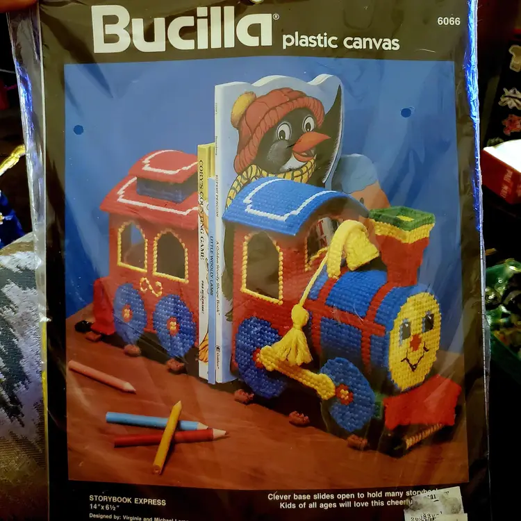 Vintage 1990 Bucilla Plastic Canvas Needlecraft Kit Storybook Express Train Bookends NIB