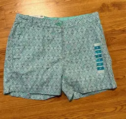 Caribbean Joe Women's Blue Abstract Shorts Size 12 Cotton Pockets 5” Inseam New