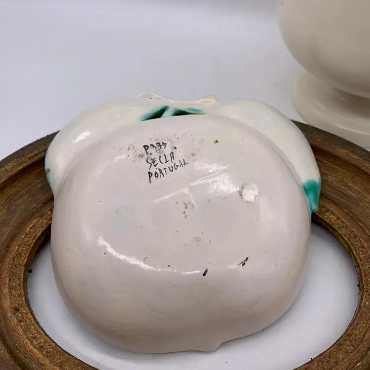 Vintage Hand Painted Ceramic Pottery Apple Trinket Dish Made in Portugal