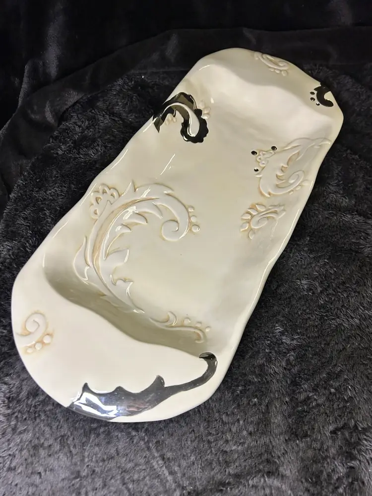 Bella Casa By Ganz Silver And Ivory Scroll Serving Tray