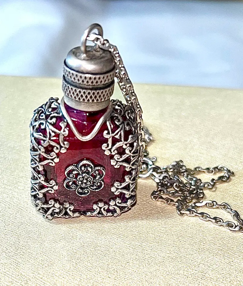 Vintage Glass Bottle Perfume Necklace 18" Chain