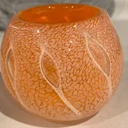 Orange Art Glass Votive Tea Light Hand Blown White Mottled Accents