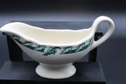Shenango China Gravy Boat, Scalloped edge and Green vine pattern