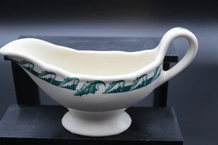Shenango China Gravy Boat, Scalloped edge and Green vine pattern