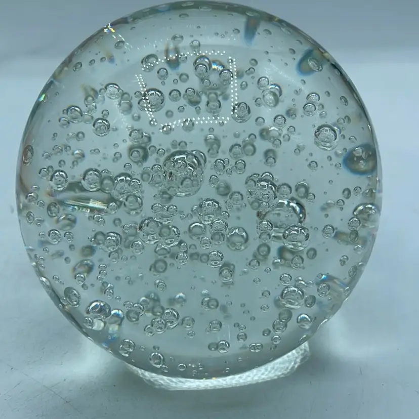 Large Clear Paperweight Controlled Bubbles 3.5 Inches