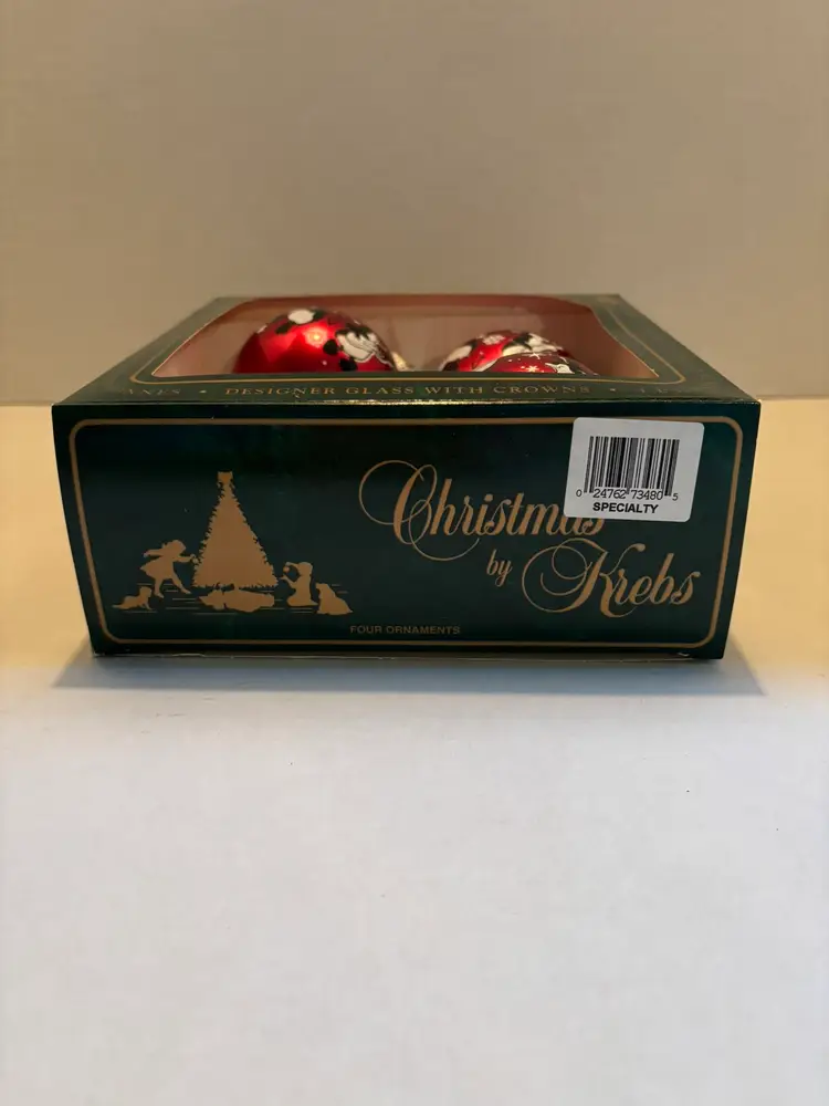 Vintage Christmas by Krebs  "Happy Penguin" 4 Red Glass Christmas Ornament