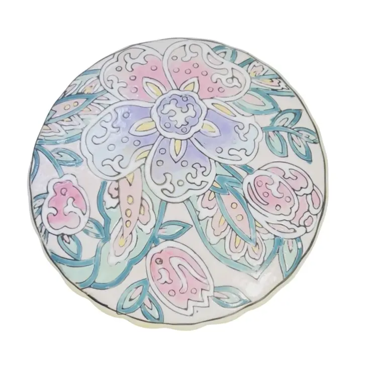 Vintage Console or Dresser  Set2 Candle  Holders 1 Trinket Powder BoxHand Painted Macau 1980s