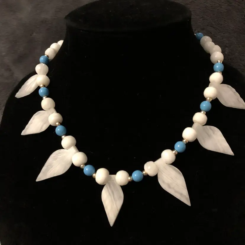 Vintage Statement Carved Mother of Pearl Shell Boho Necklace