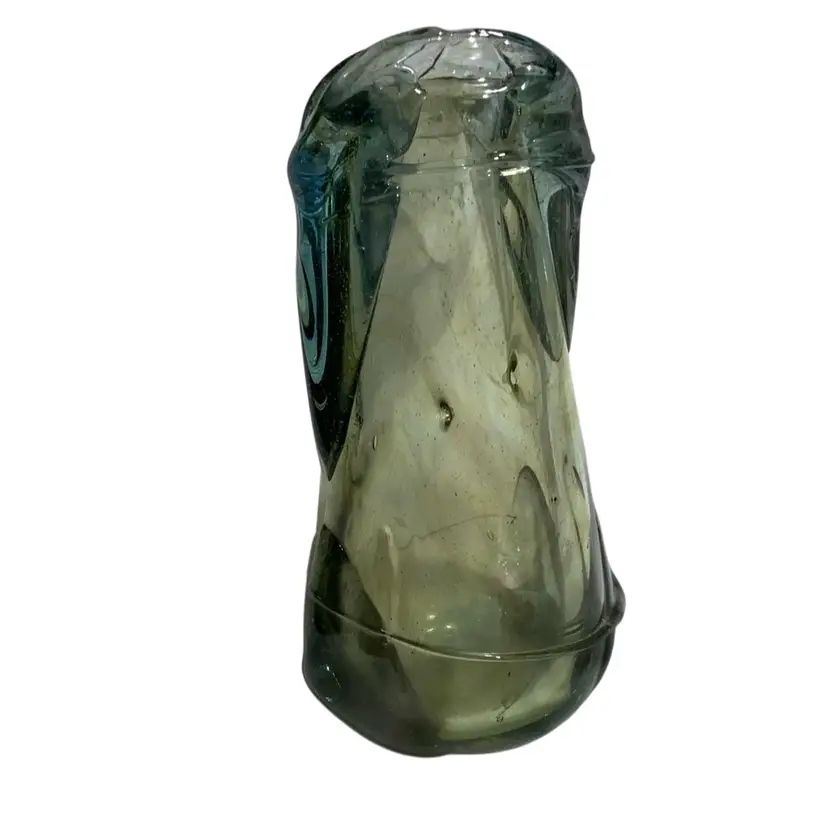 #0014 Groovy Iridescent Blue Green Hand Blown Art Glass Bud Vase 7.5” Tall And 3.5” Diameter At Widest