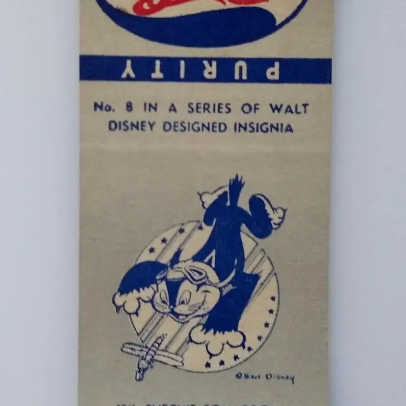Pepsi Cola Matchbook Cover Walt Disney No 8 Cat Pilot Chases Plane Squad 1940s