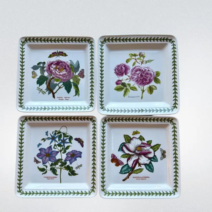 Set of 4 Portmeirion Botanic Garden 8" Floral Square Lunch Plates With Labels
8”-8-1/2”