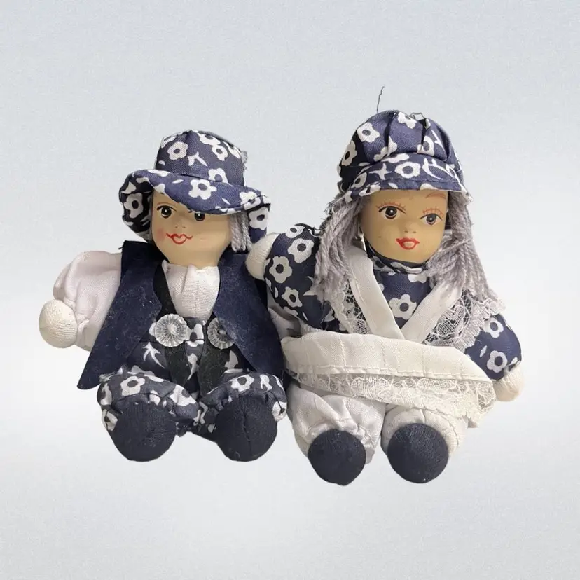 Vintage Dutch Girl & Boy Doll Traditional Dress 5” Collectible 