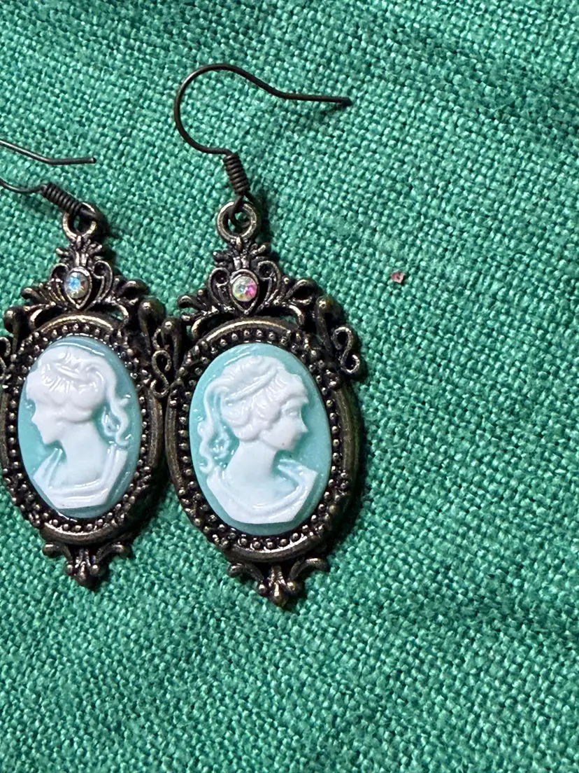 Vintage Blue Cameo Drop Earrings