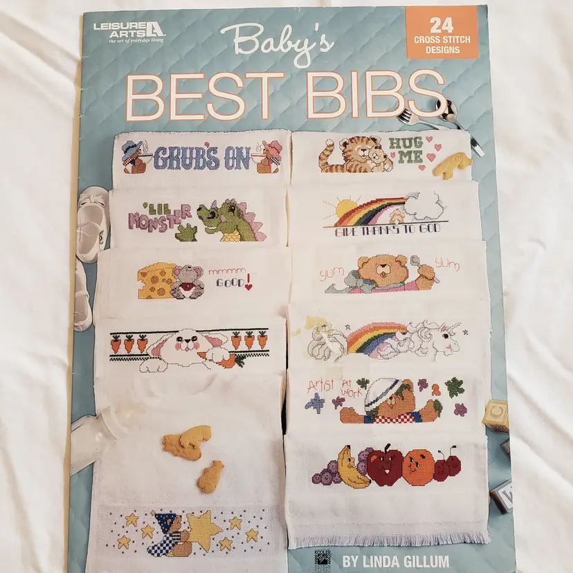 Used 2009 Leisure Arts #4839 Baby's Best Bibs Cross Stitch pattern leaflet