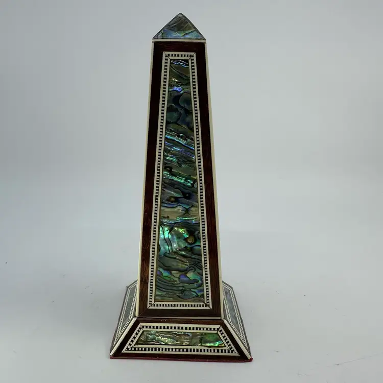 Egyptian Wooden Obelisk Inlaid Paua Shell Handmade