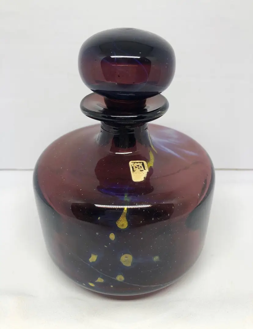 Signed Mdina Studio Art Glass Bottle with Stopper