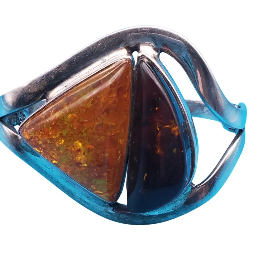 Vintage Baltic Amber Glass Stone Sterling Silver