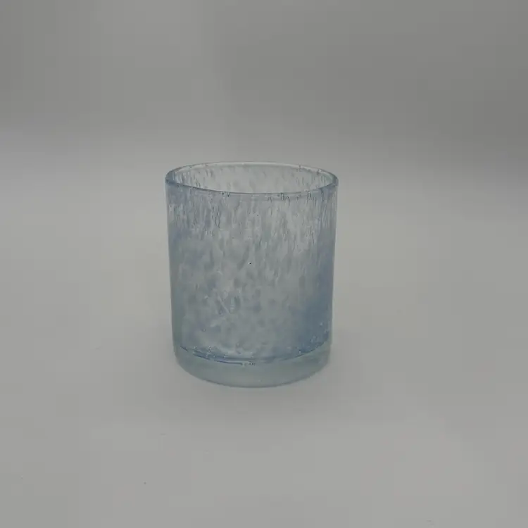 Heavy Duty Highball Hand Blown Candle Holder Clear Blue Frost Art Glass Cylinder