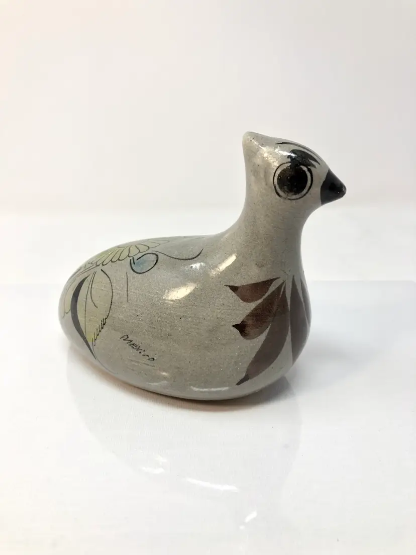 Handmade Pottery Tonala Quail Signed Mexico