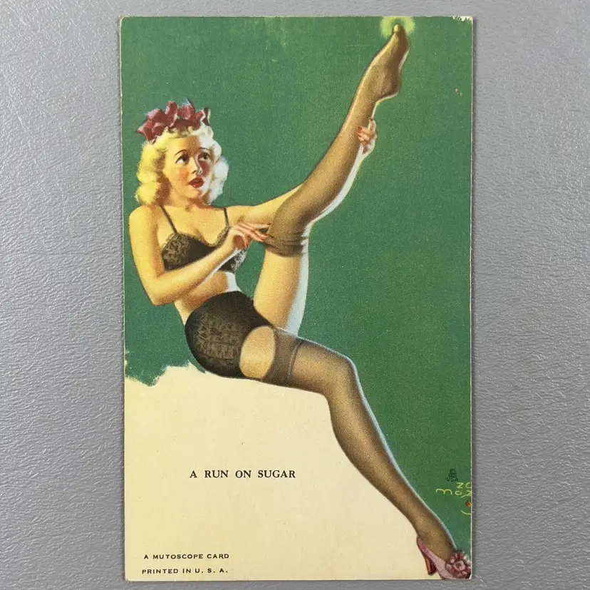 Vintage Zoe Mozert Mutoscope Pin Up Card Run On Sugar Risque Blonde Cheesecake Art