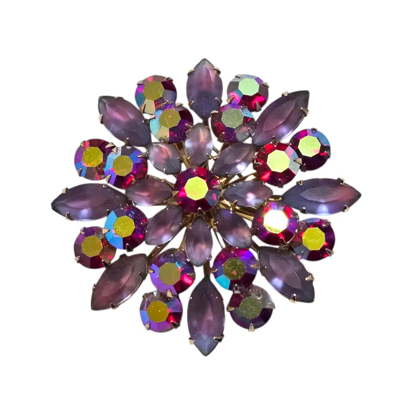 MCM Coro Pink AB Frosted Rinestone Starburst Brooch