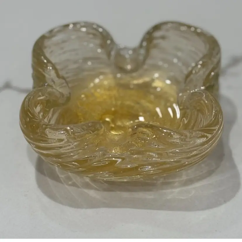Vintage Art Glass Gold Leaf Ashtray Or Trinket Dish