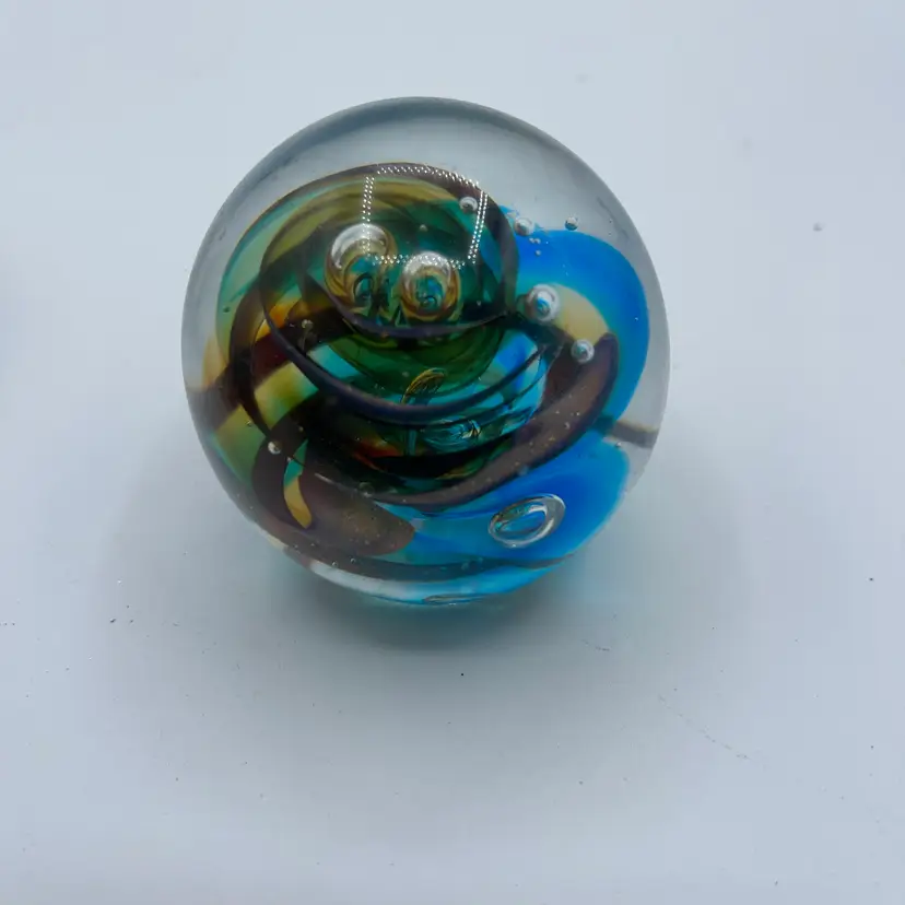 Paperweight 2.25” Blue Swirl Amber