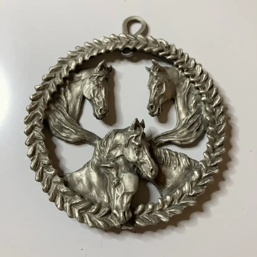 Equestrian Pendant Stamped ASW PEWTER! 3”! Horse
