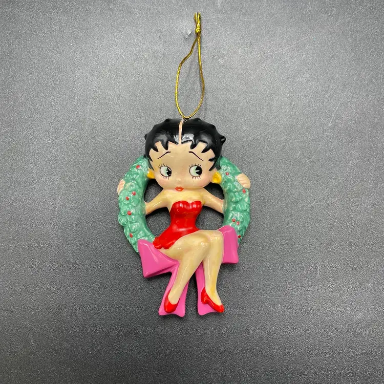 Betty Boop in Christmas Wreath Porcelain Ornament VTG Enesco Holiday Decor