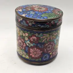 Cloisonne enamel round container with lid 3" Vintage Estate Find
