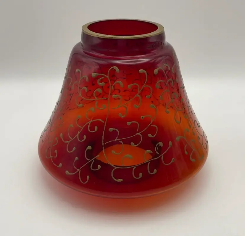 Vintage, Ruby Red/Gold Trim Design, Glass Globe/Candle Lamp Shade Cover, GLOWS!