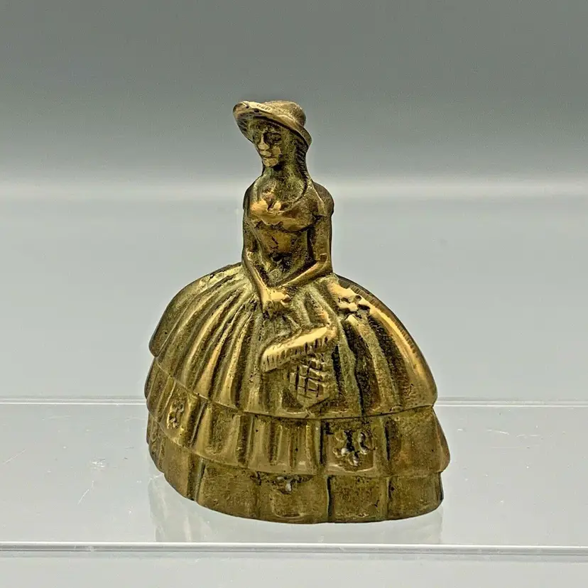 Brass Bell Southern Belle Lady Holding Basket Flowers on Crinoline Skirt