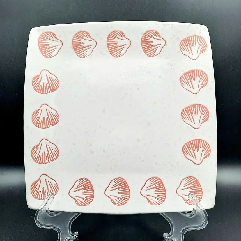 La Dolce Vita by JA Designs Coral Seashell Speckled Stoneware Square Serving Plate