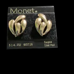 Vintage Goldtone Monet Pierced Post Earrings.  Multis Leaf Or A Flame Design. Circa 1980s.