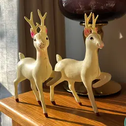 Vintage Pair Celluloid Prancing White Reindeer