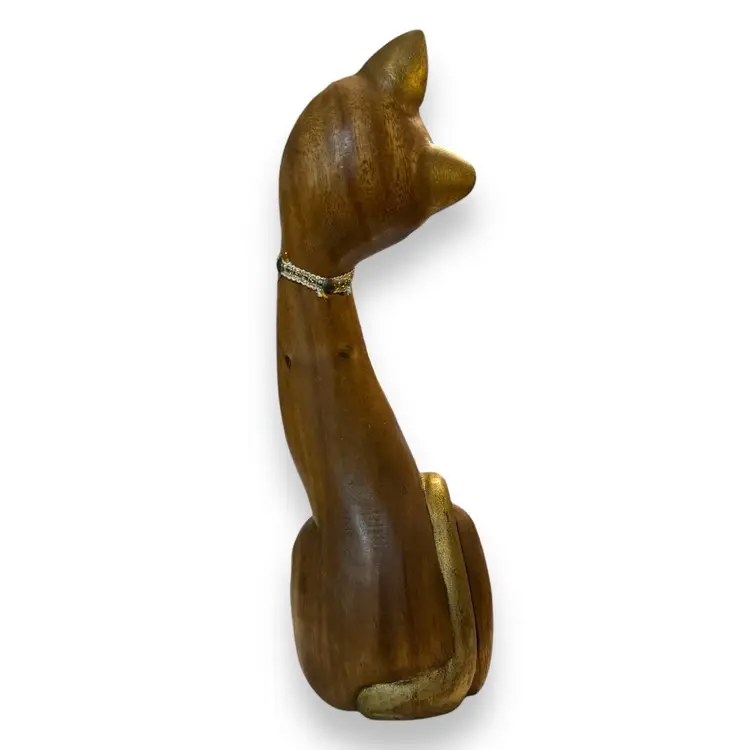 MCM Mid Century Large Carved Wood Cat Statue