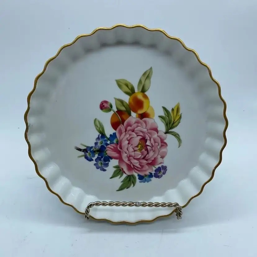 #4810 Royal WORCESTER Pershore flan dish 1978 Oven Safe Floral UK