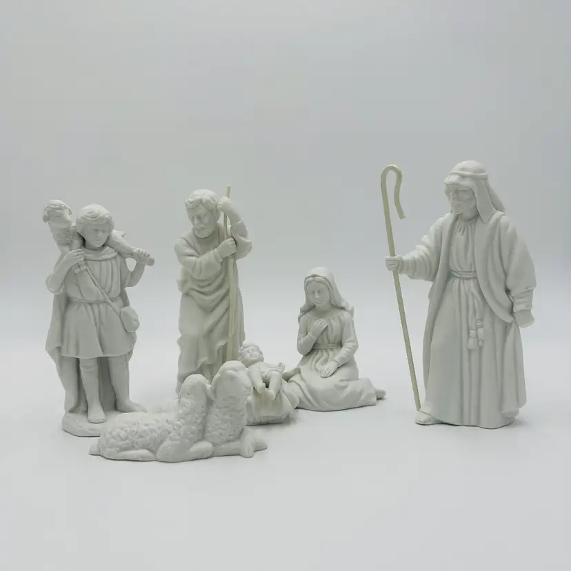 Avon Nativity Scene Figurines 1983 White Bisque Christmas 6 pieces Holy Family