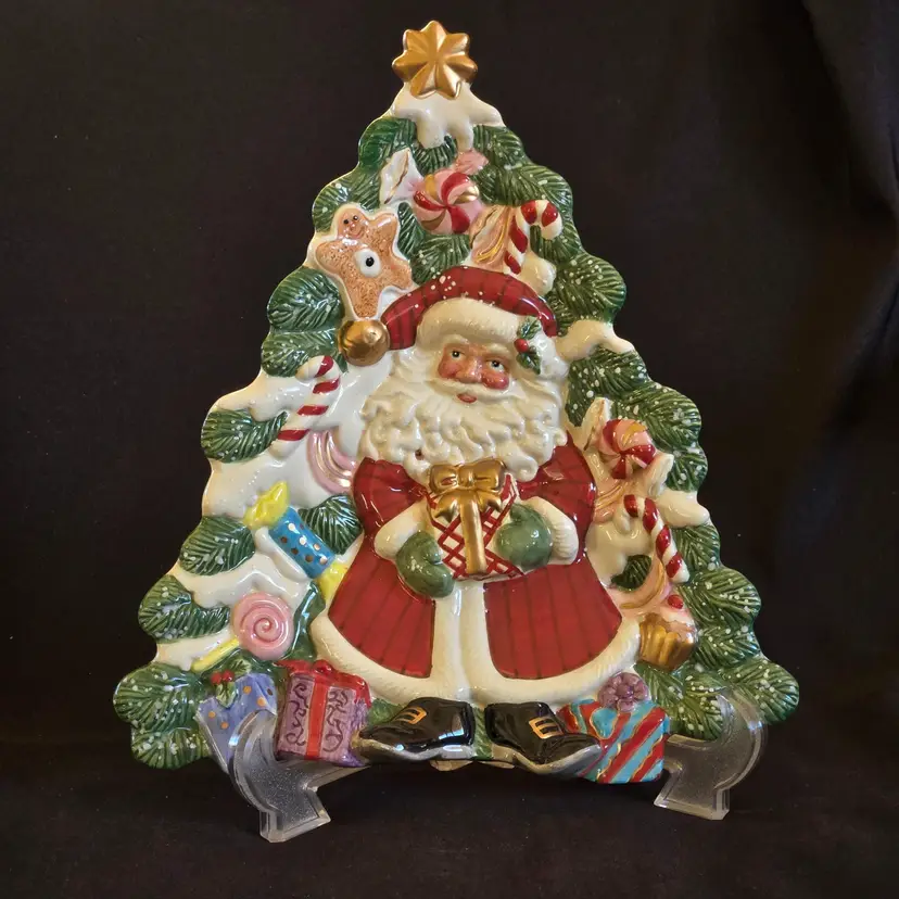 Christmas Tree Shaped Ceramic Hanging Canape Plate Essentials Fitz & Floyd 10½" Tall Approximately