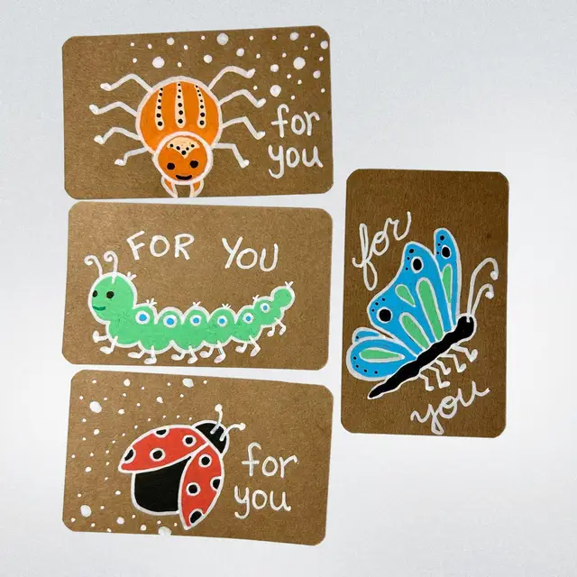 Made By Me, Set Of 4 Hand Painted Gift Tags, Bugs