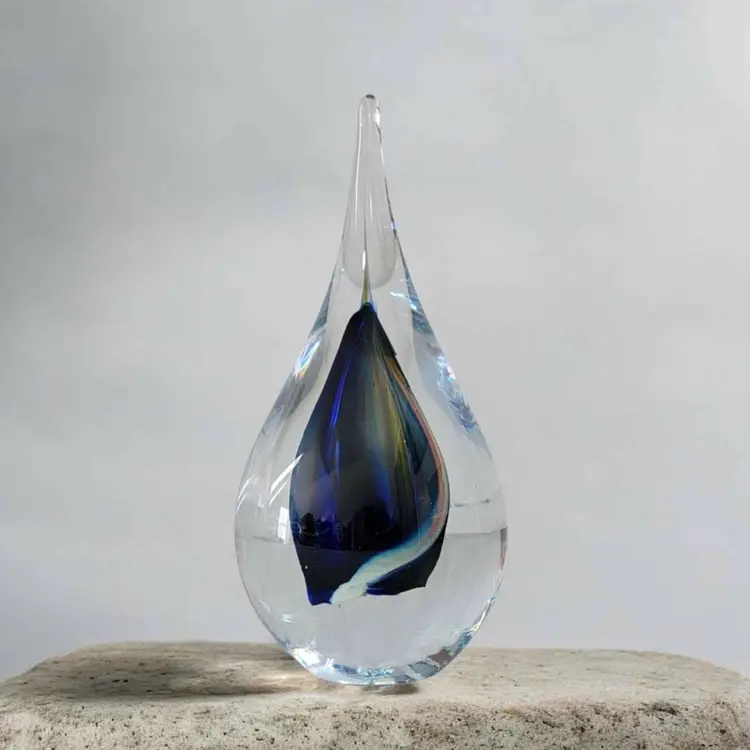 Marian Pyrcak (M.P.) Multicolor Poland Studio Art Glass Tear Drop Paperweight, 5.5x2.5