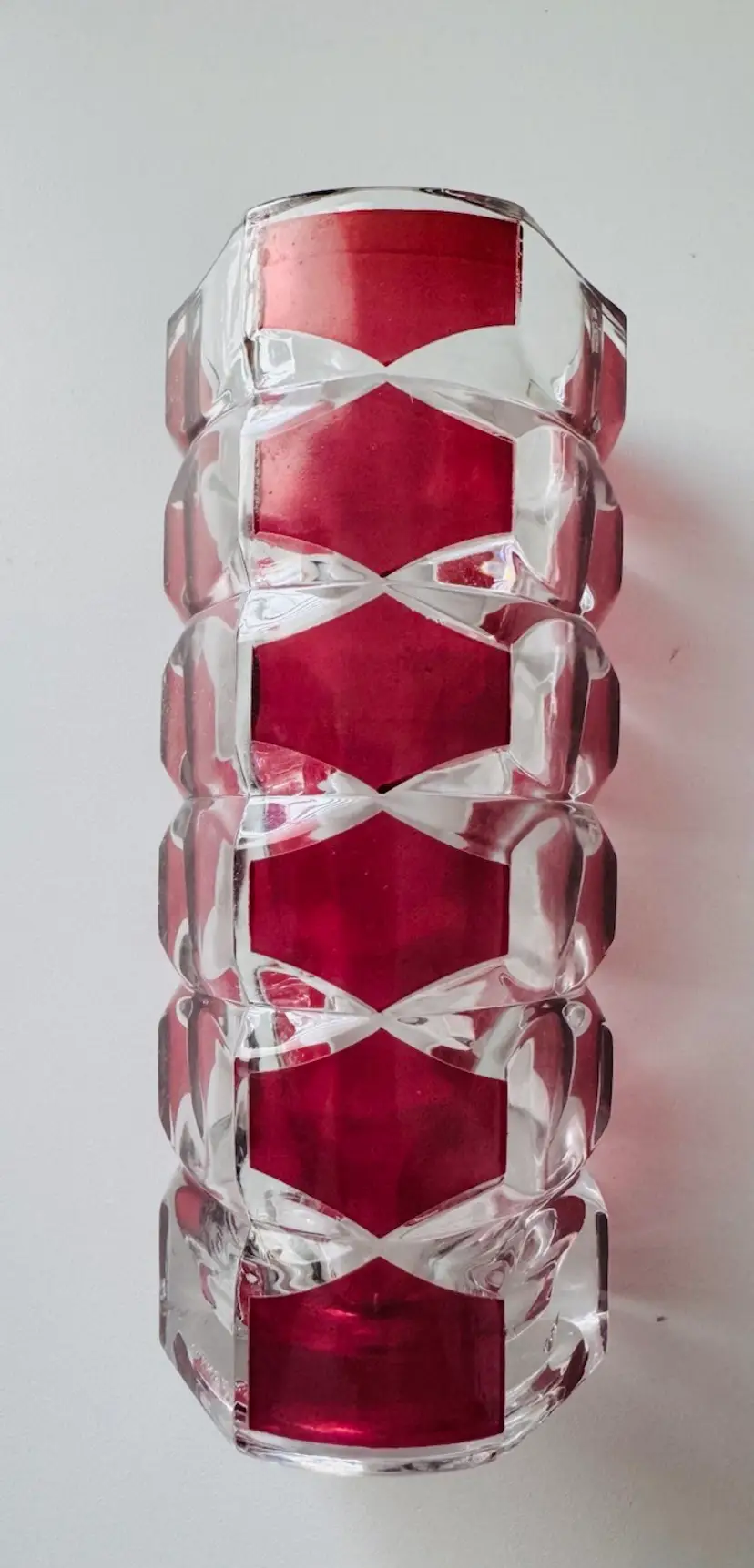 Vintage Clear & Cranberry Coloured Vase Made In France
