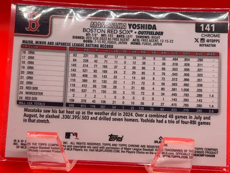 Masataka Yoshida 2025 Topps Chrome Refractor Boston Red Sox