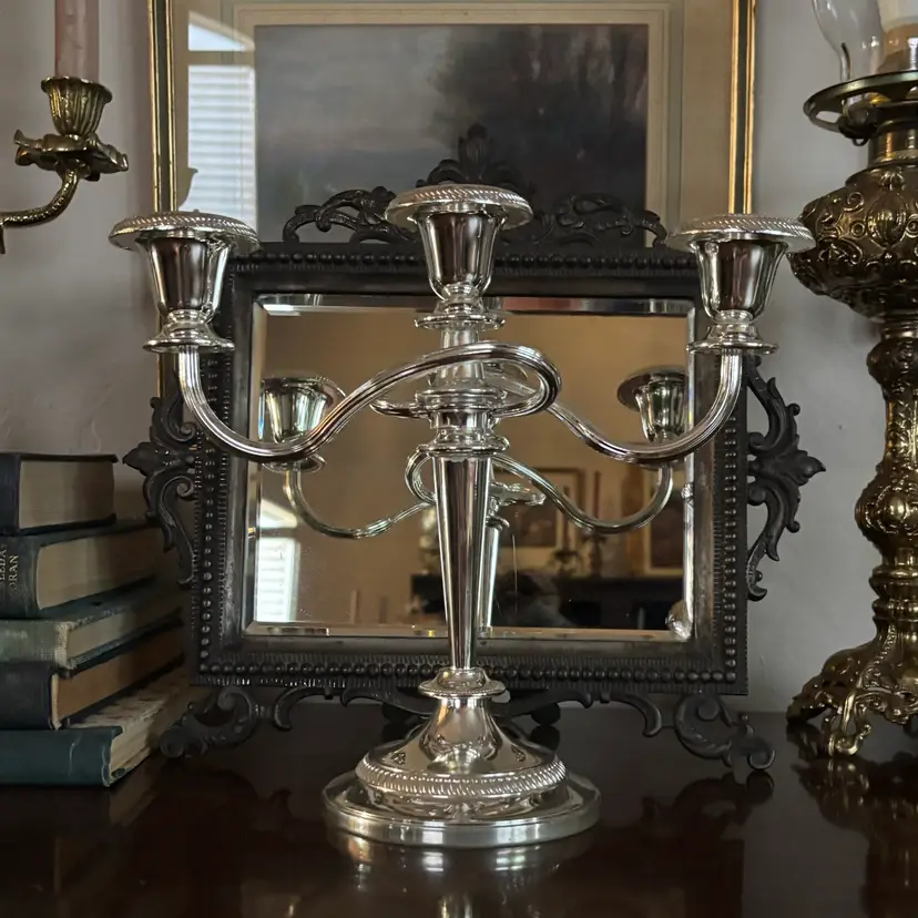 🐇Vintage Silver Plate Twisted Arm Candelabra